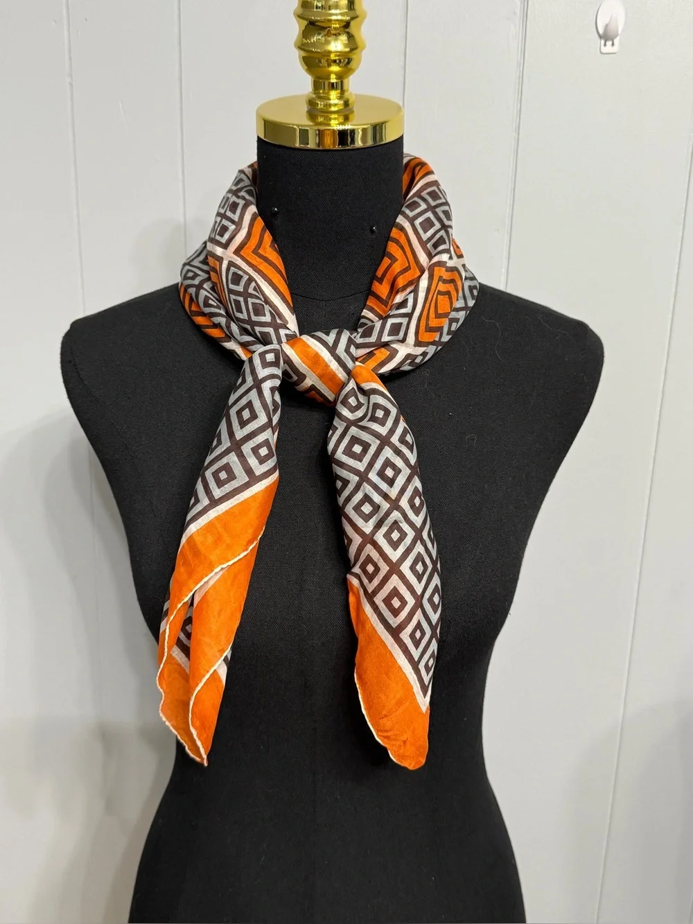 Geometric Orange and Brown Silk Women's Scarf